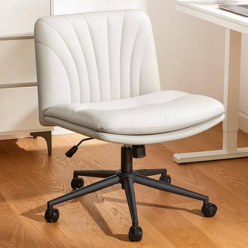 PU Leather Cross Legged Wide Chair - Beige