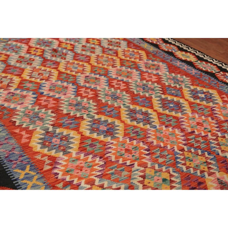Geometric Kilim Reversible Area Rug Flatweave Oriental Wool Carpet - 8'2"x 11'5"