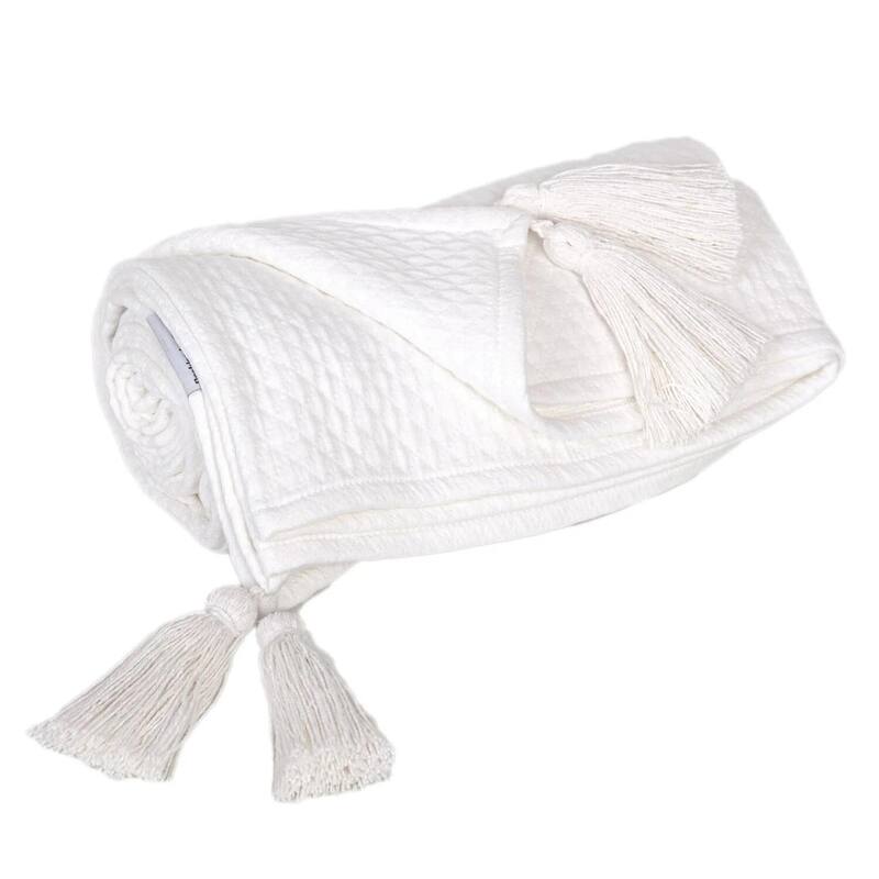 HomeRoots 60" X 50" White Woven Cotton Throw Blanket