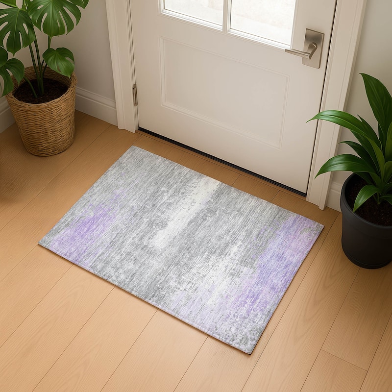 Premium Washable Super Soft Abstract Modern Mayfield Rug - Lavender - 1'8" x 2'6"