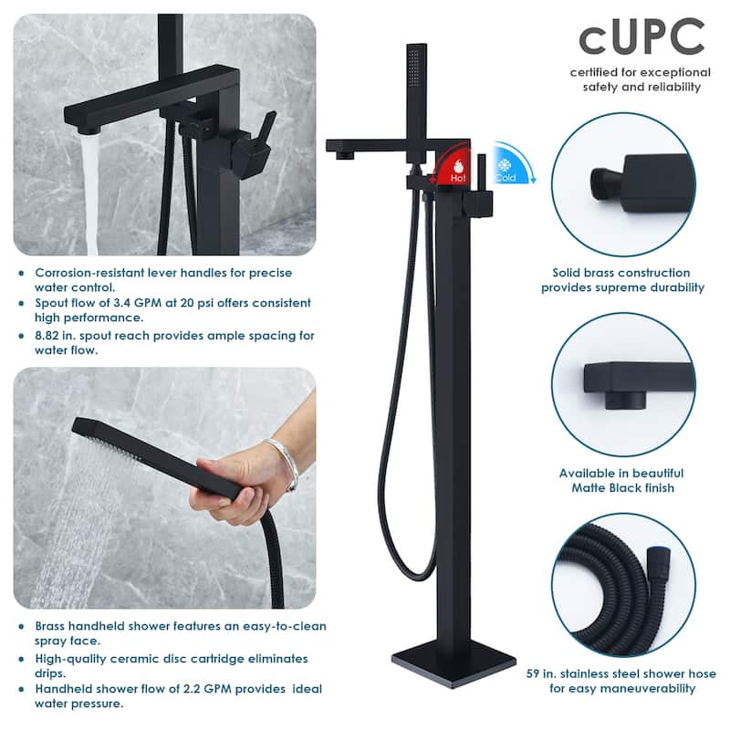 Altair Campia Single Lever Handle Freestanding Floor Mounted Tub Filler with Handshower