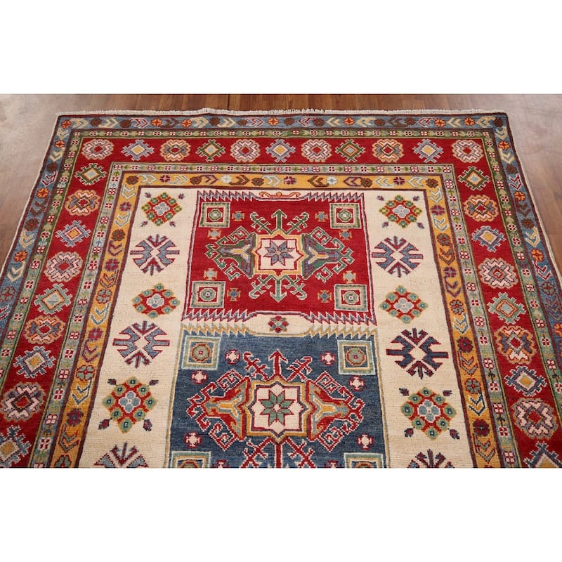 Beige Kazak Oriental Area Rug Handmade Wool Carpet - 5'2" x 6'9"