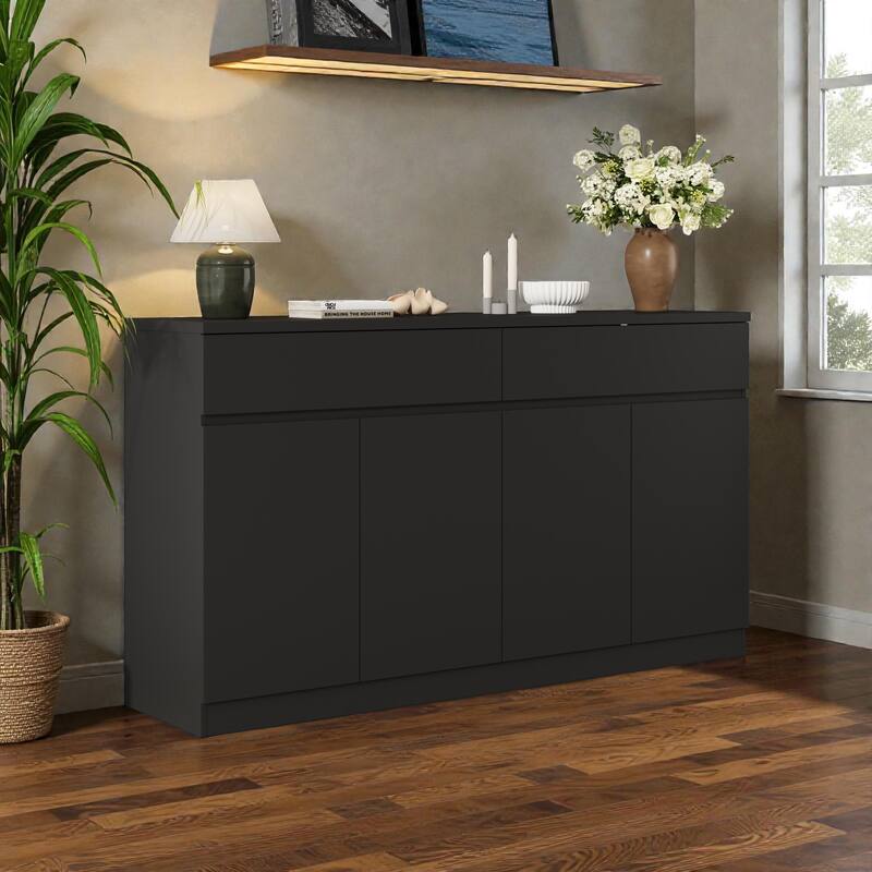 Large Sideboard Buffet Cabinet with Storage, Wood Kitchen Storage Cabinet with 2 Drawers and 4 Doors, Coffee Bar Table