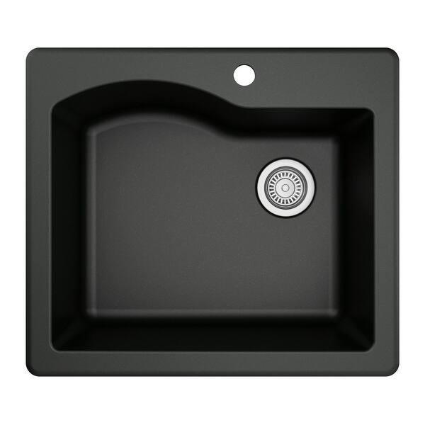 slide 2 of 48, Karran Drop-in Quartz Single Bowl Kitchen Sink Black