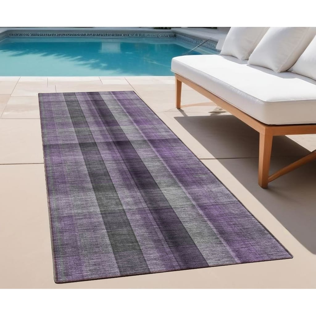 Hasi Plaid Weather Resistant Blended Style Outdoor Rug