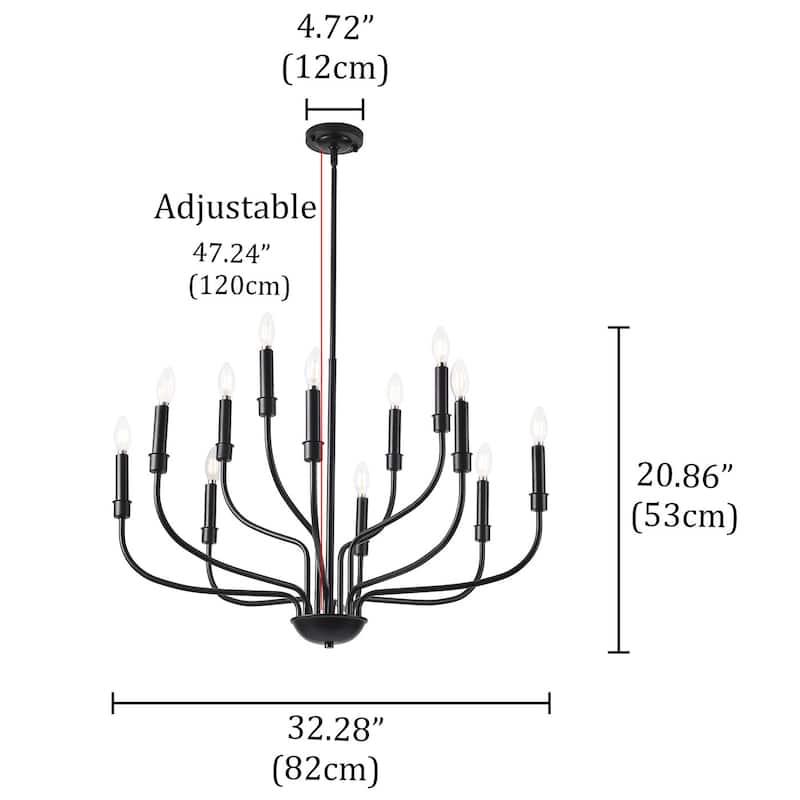 12-Lights Creative Candle Shape Dimmable Chandelier - 32.3"D×4.7"W×68.1"H (Adjustable)