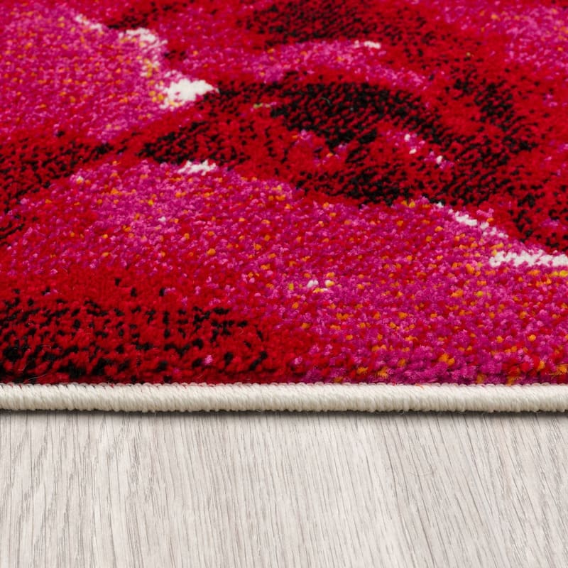 Artistic Area Rug Rose Motif in Watercolor Look