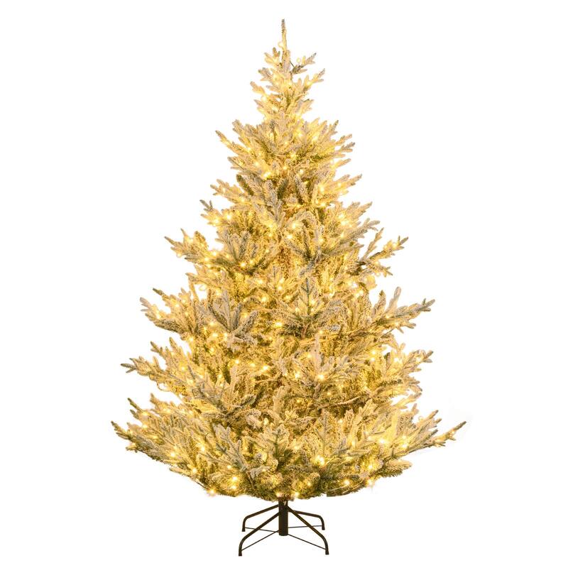 Costway 6/7/8 FT Artificial Christmas Tree with 762/1074/1470 Flocked - See Details - White & Green