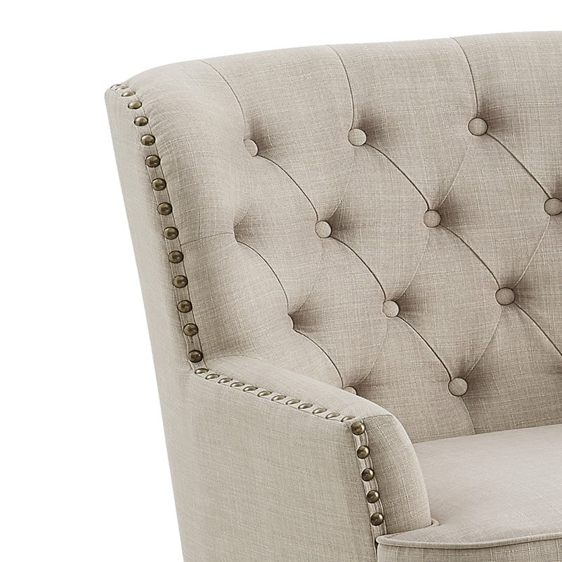 Moser Bay Mignon 30'' Wide Tufted Wingback Accent Chair with Ottoman, Velvet or Linen