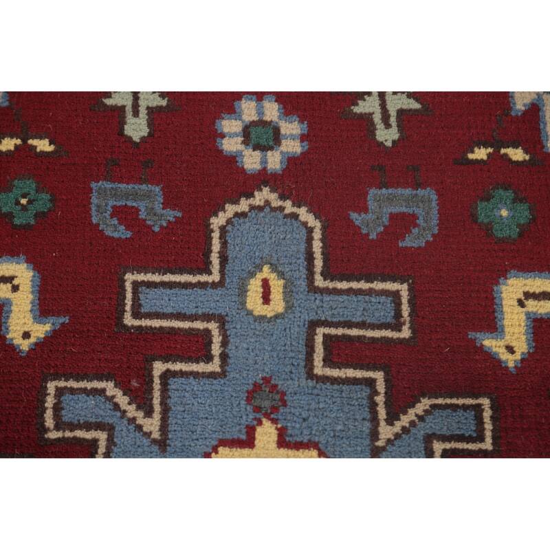Geometric Grey Kazak Area Rug Handmade Wool Carpet - 8'9"x 11'7"