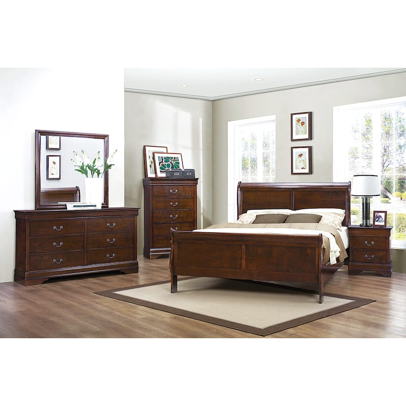 Full Size Wood Sleigh Bed with Traditional Design