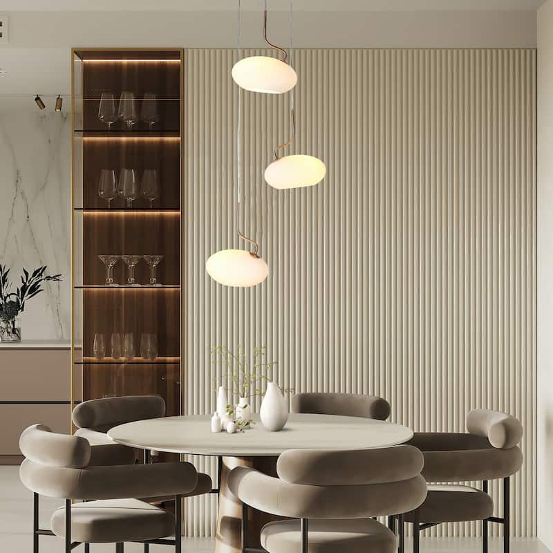 Modern 3-Light Cluster Chandelier Opal Glass Pendant Lights for Kitchen Island - Gold