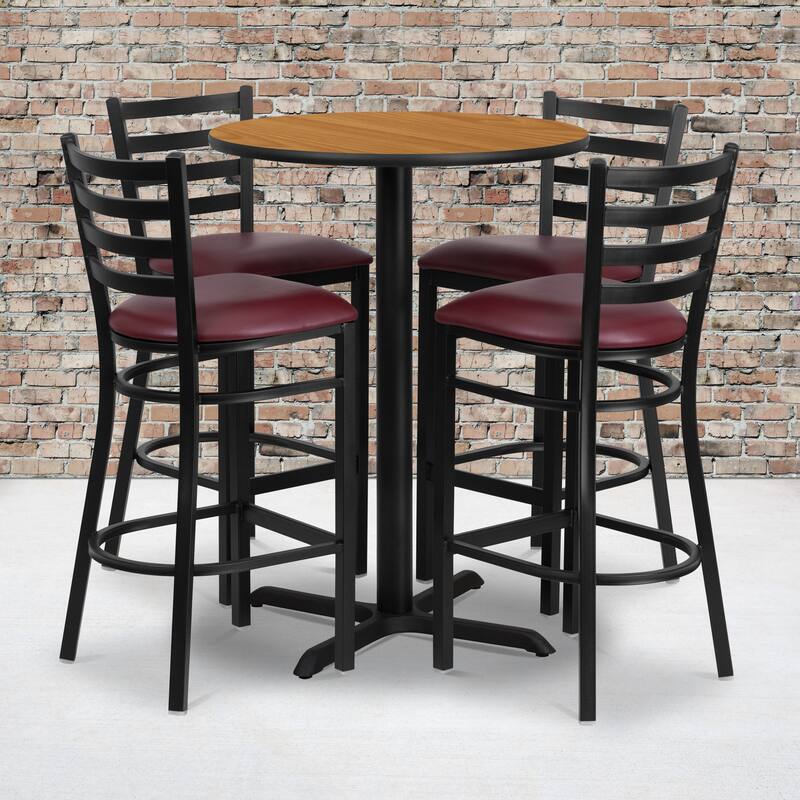 24'' x 42'' Rectangular Laminate Table Set with 4 Ladder Back Metal Barstools