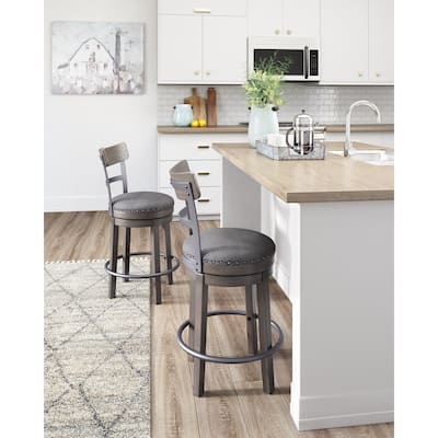 Caitbrook Gray Upholstered Swivel Barstool, Single