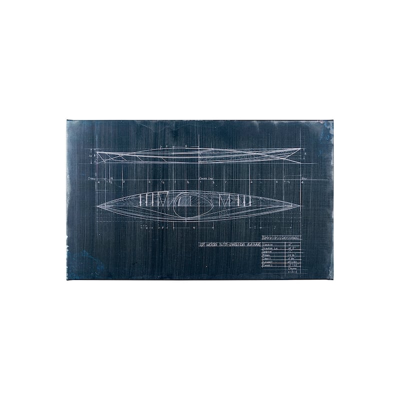 Kayak Blueprint (40 x 24) Canvas Art Print - Small