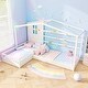 preview thumbnail 7 of 18, L-Shaped Double Twin House Platform Beds with Full-Length Guardrails and Decorative Window