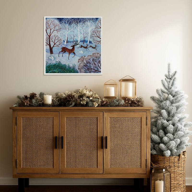 Deer and Doves by Lisa Graa Jensen (22 x 22 in.), Framed Canvas Wall Art Print - Sylvie Beaded White