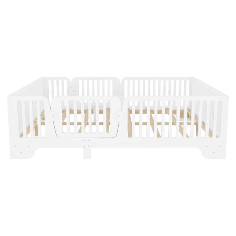 Kids Floor Bed with Safety Fence and Removable Door for Boys Girls