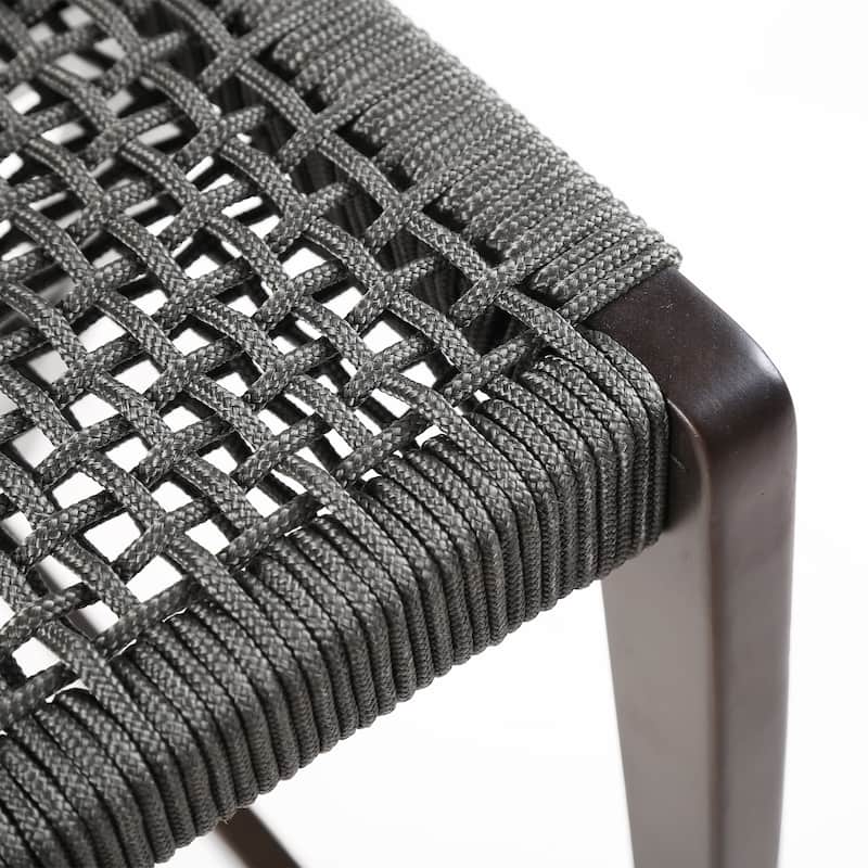Nabila Gray Rope and Dark Eucalyptus Wood Outdoor Counter Height Bar Chair