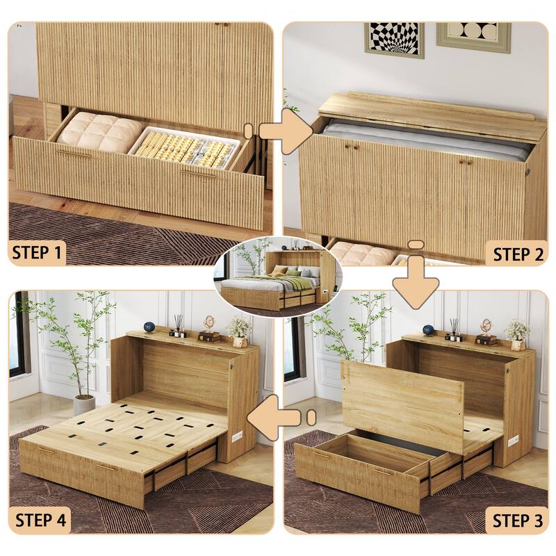 Full Size Murphy Bed with USB Port and a Large Drawer