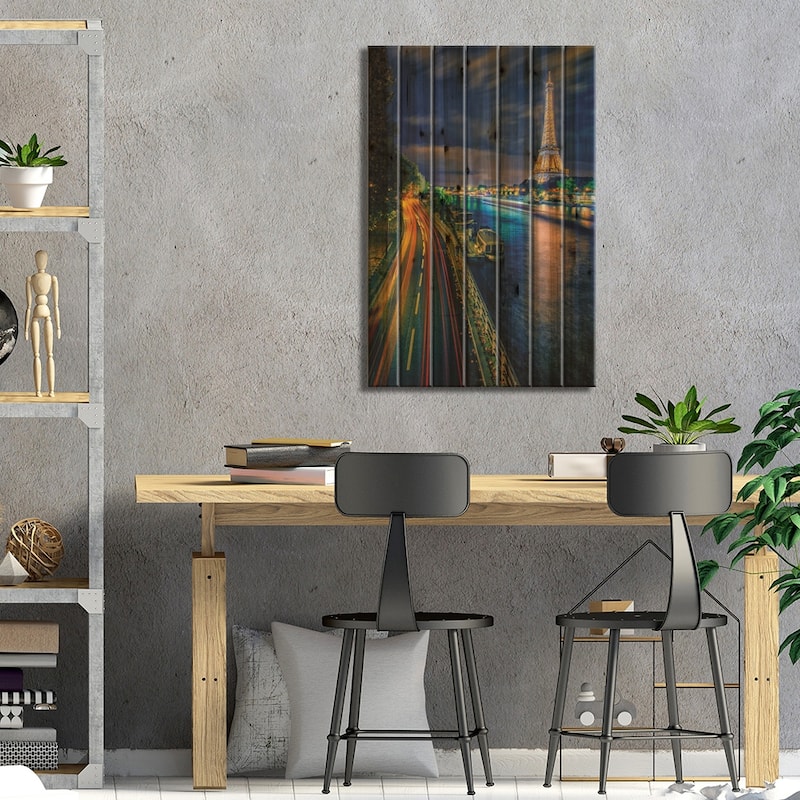 Paris Night Lights Print On Wood by Rose Palmisano - Multi-Color