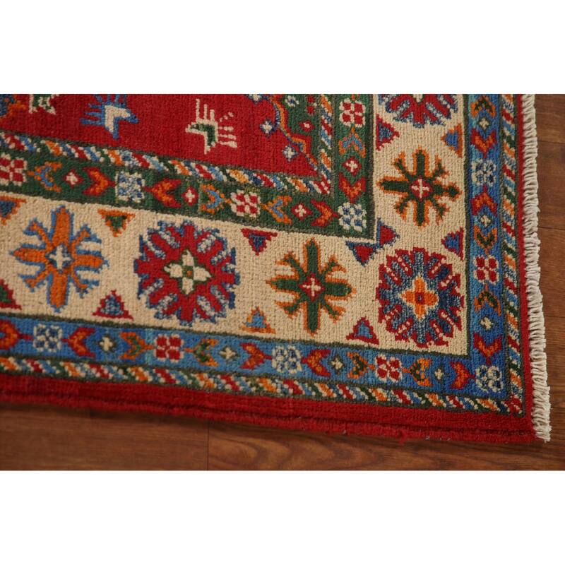 Red Kazak Accent Rug Hand-Knotted Oriental Wool Carpet - 2'9"x 4'1"