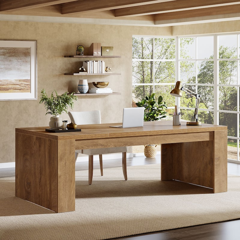 70.9-Inch Wooden Computer Desk, Large Farmhouse Executive Office Desk