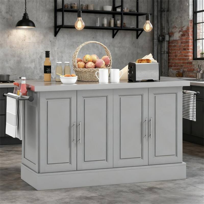 Rolling Kitchen Island Cart with 2 Drawers, Spice, Knife and Towel Rack