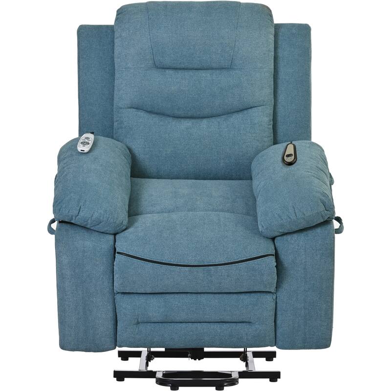 Linen Power Lift Recliner Chair with Massage & Heating, Ergonomic Single Lounge Sofa, Recliner Chair with Side Pockets