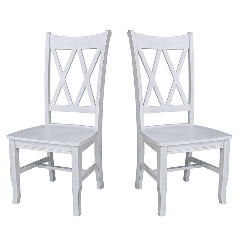 Double X-Back Solid Wood Chairs - Set of 2 - Antiqued Chalk
