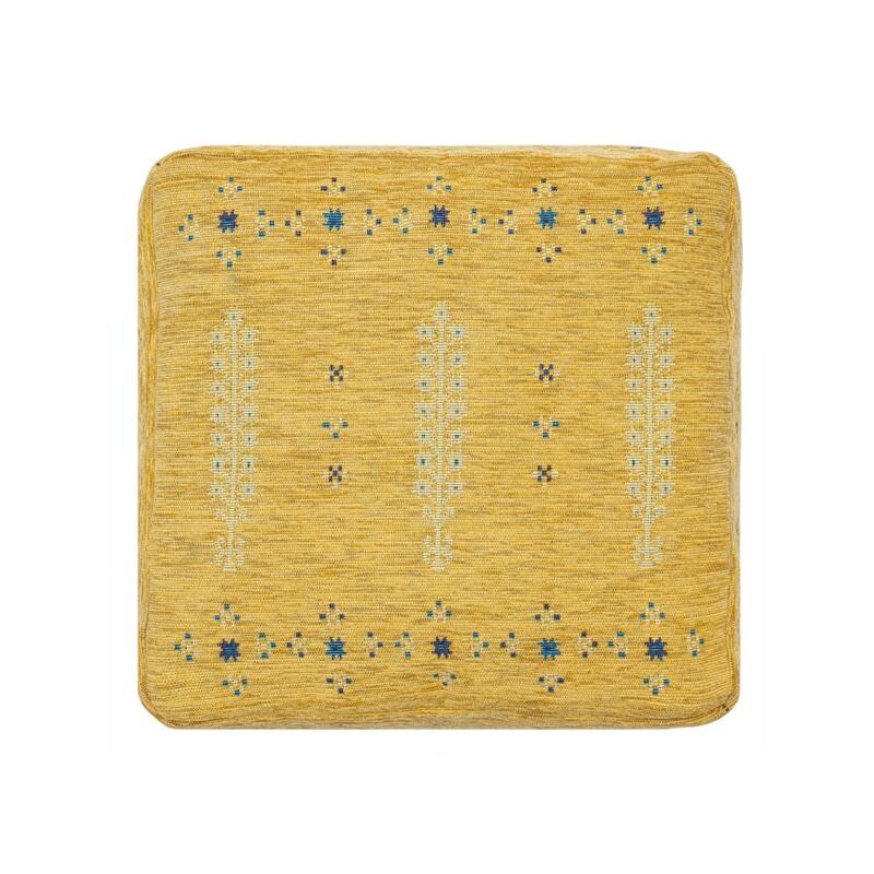 18-Inch Yellow Abstract Pouf Ottoman for Bohemian and Eclectic Home Decor