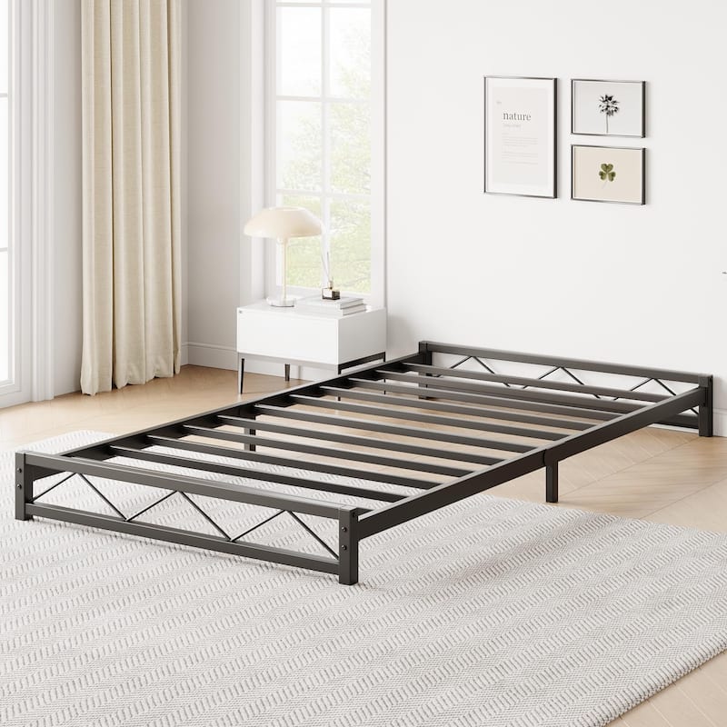 6 Inch Metal Platform Bed Frame with Wavy Pattern