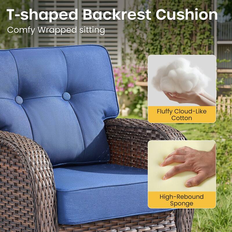 Gymojoy 5-Piece Outdoor Wicker Patio Furniture Sofa Set with 55,000 BTU Fire Pit Table, Thick Cushions