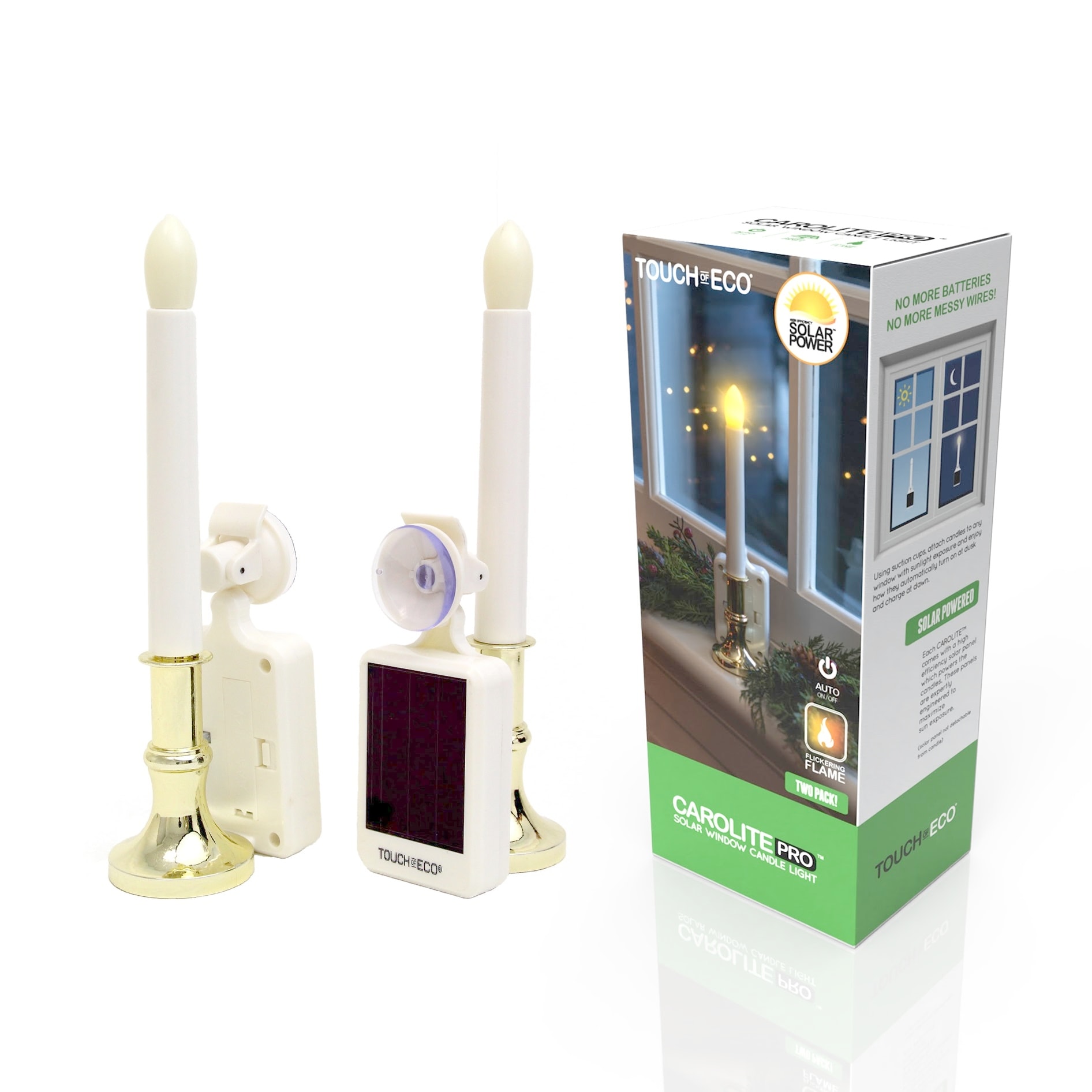 14 White Solar Powered Christmas Holiday Window Candles 2 Settings Auto On Night 