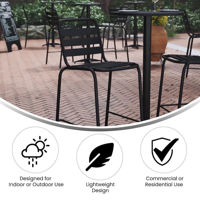 Commercial Indoor-Outdoor Restaurant Stack Stool with Triple Slat Back
