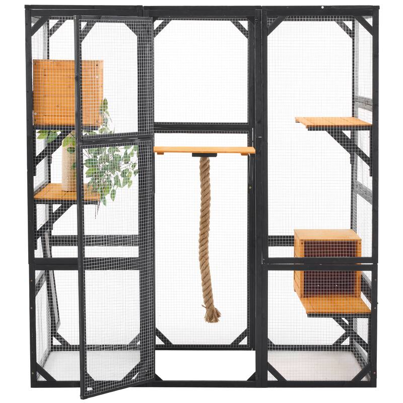 Roomfitters Outdoor Cat House Catio Enclosure Double Door Balcony Playpen with Platforms and Condos for 1-3 Cats