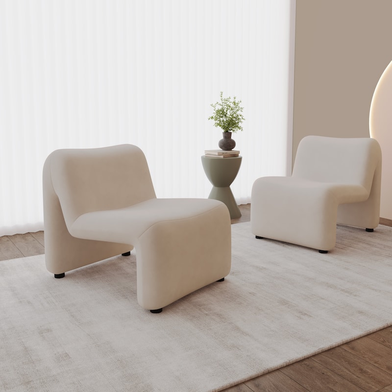 KLYX Modern Armless Accent Chair in Velvet or Boucle Upholstery with Plush Foam Cushioning for Home Office, Living Rooms and Bed