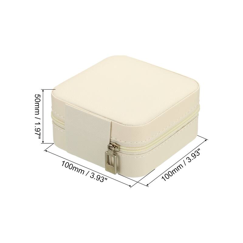 Travel Jewelry Case Jewelry Organizer Box with Mirror Square Style 1 - Beige