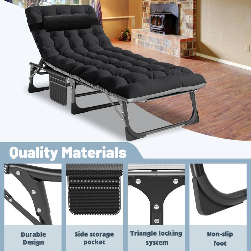 Portable Folding Camping Cot Bed with 2 Sided Mattress and Pillow - 75"