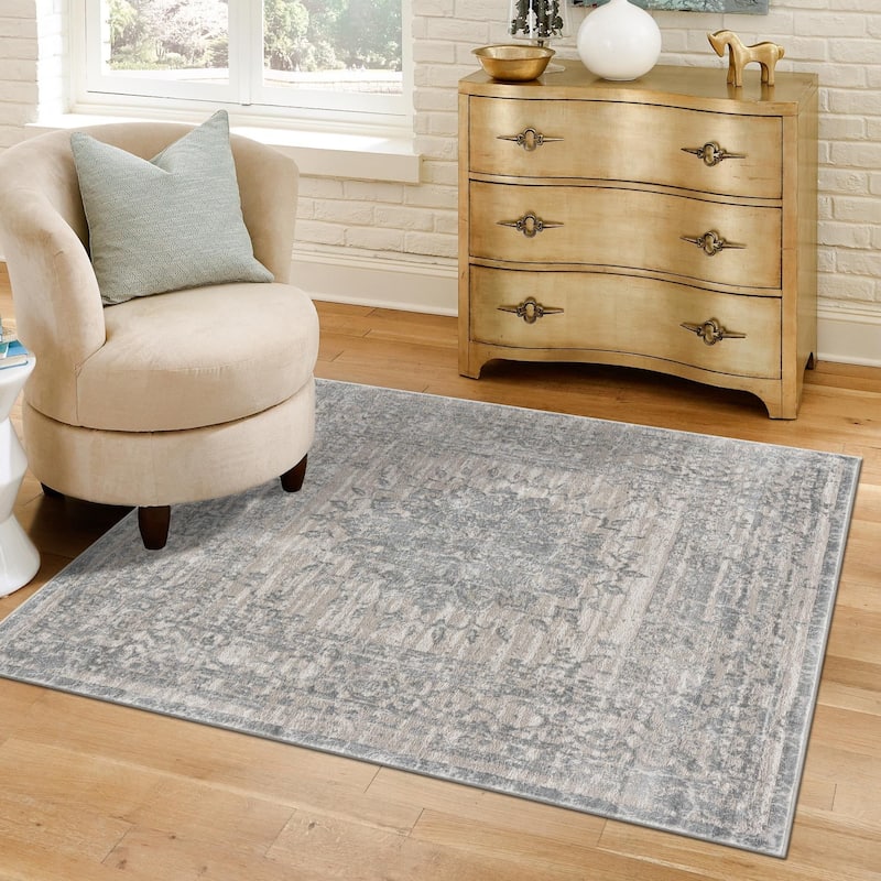 Country & Floral Cadence Collection Area Rug - 5'3" Square - Gray
