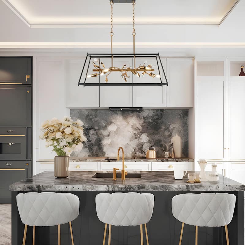 Mid-Century Modern 6-Light Crystal Chandelier Kitchen Island Lights - L 31.5" x W 11.8" x H 20.5"