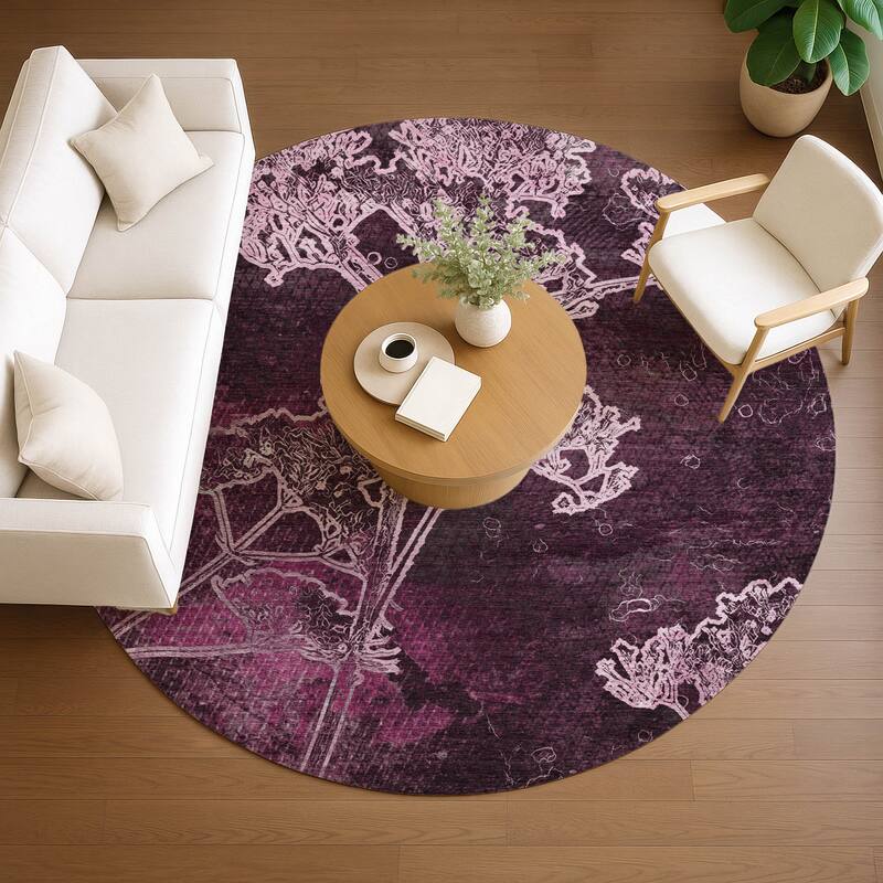 Machine Washable Indoor/ Outdoor Modern Floral Chantille Rug
