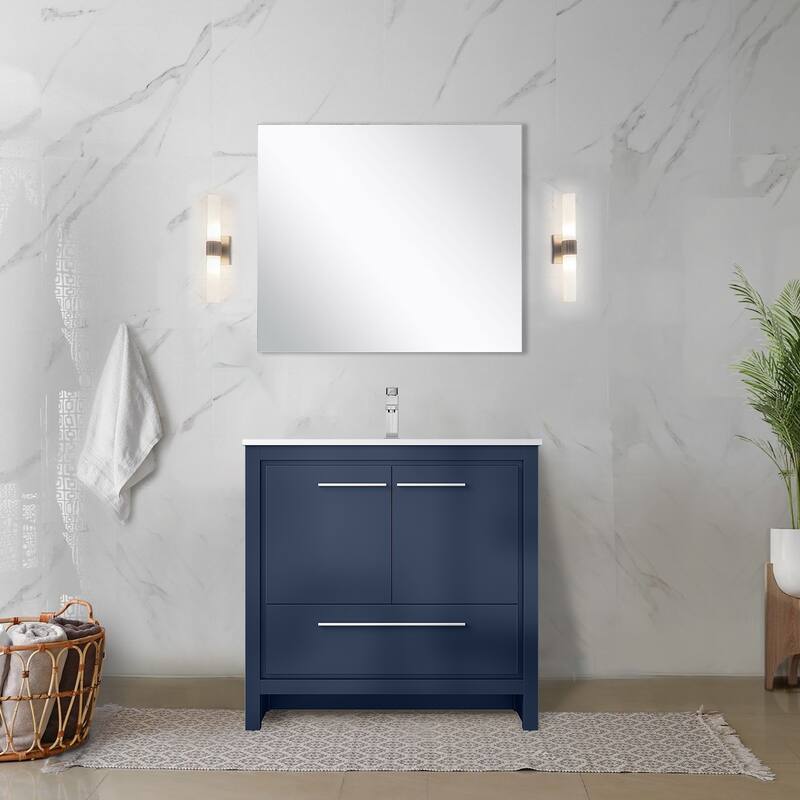 Lafarre Bath Vanity, White Quartz Top, Chrome Faucet Set and Mirror