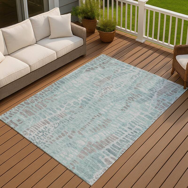 Machine Washable Indoor/ Outdoor Modern Imprints Chantille Rug - Teal - 9' x 12'