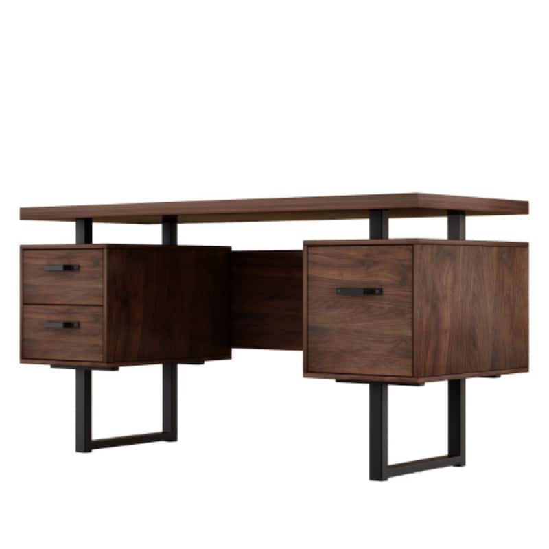 Home Office Computer Desk with Drawers - Brown