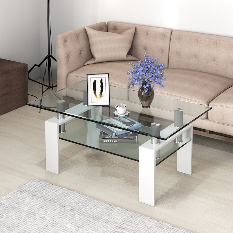 Costway Rectangle Glass Coffee Table Metal Legs End Table Livingroom