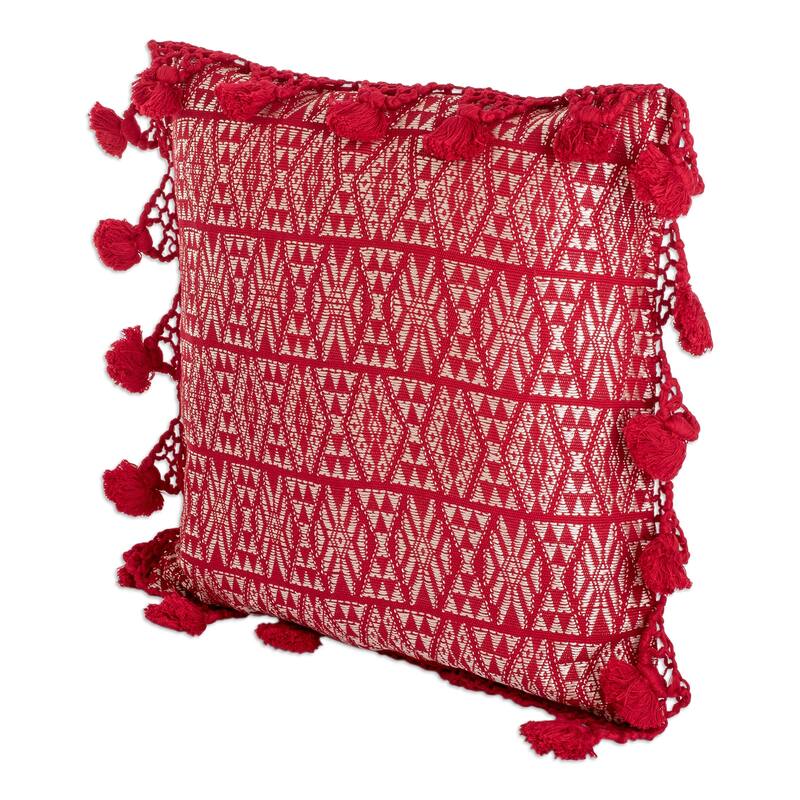 Novica Handmade Traditional Motifs In Red Cotton Cushion Cover