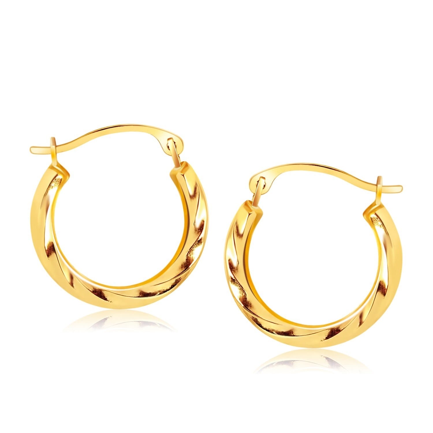 MayaMila 10k Yellow Gold Hoop Earrings in Textured Polished Style (5/8 inch Diameter)