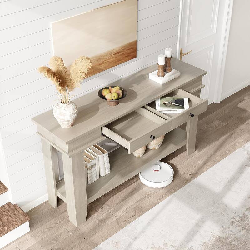 2 Tier Farmhouse Entryway Table, Console Table with 2 Storage Drawers