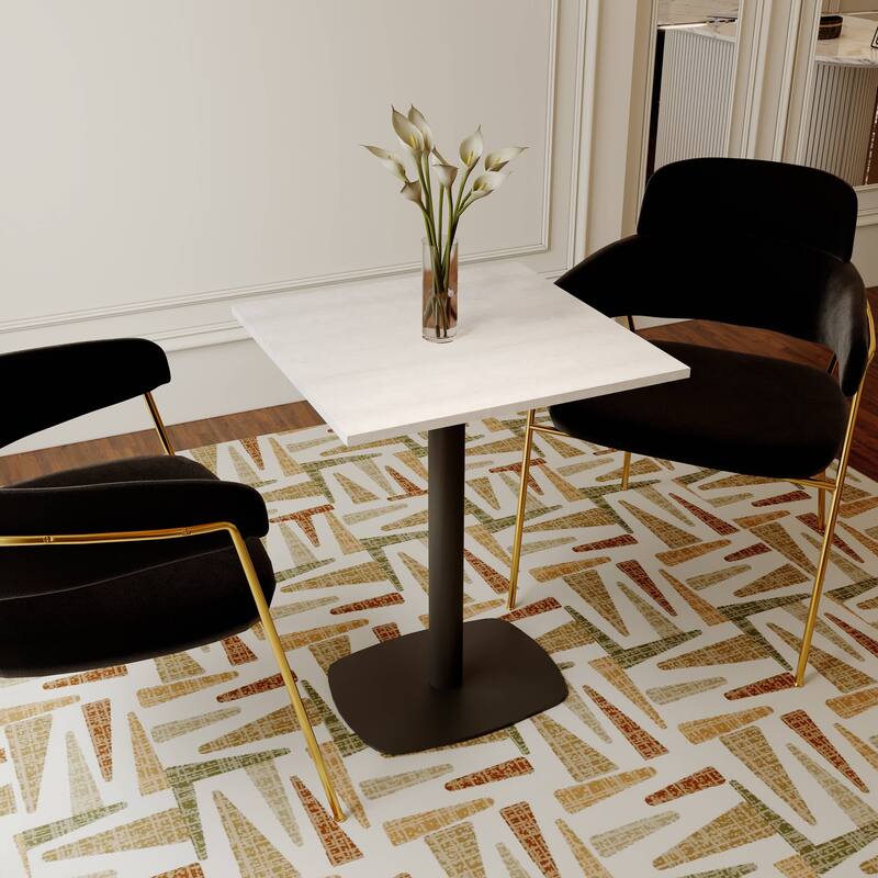 Vail Square Dining Table with 24 in. MDF Tabletop in Black Stainless Steel Square Base Accent Kitchen Table